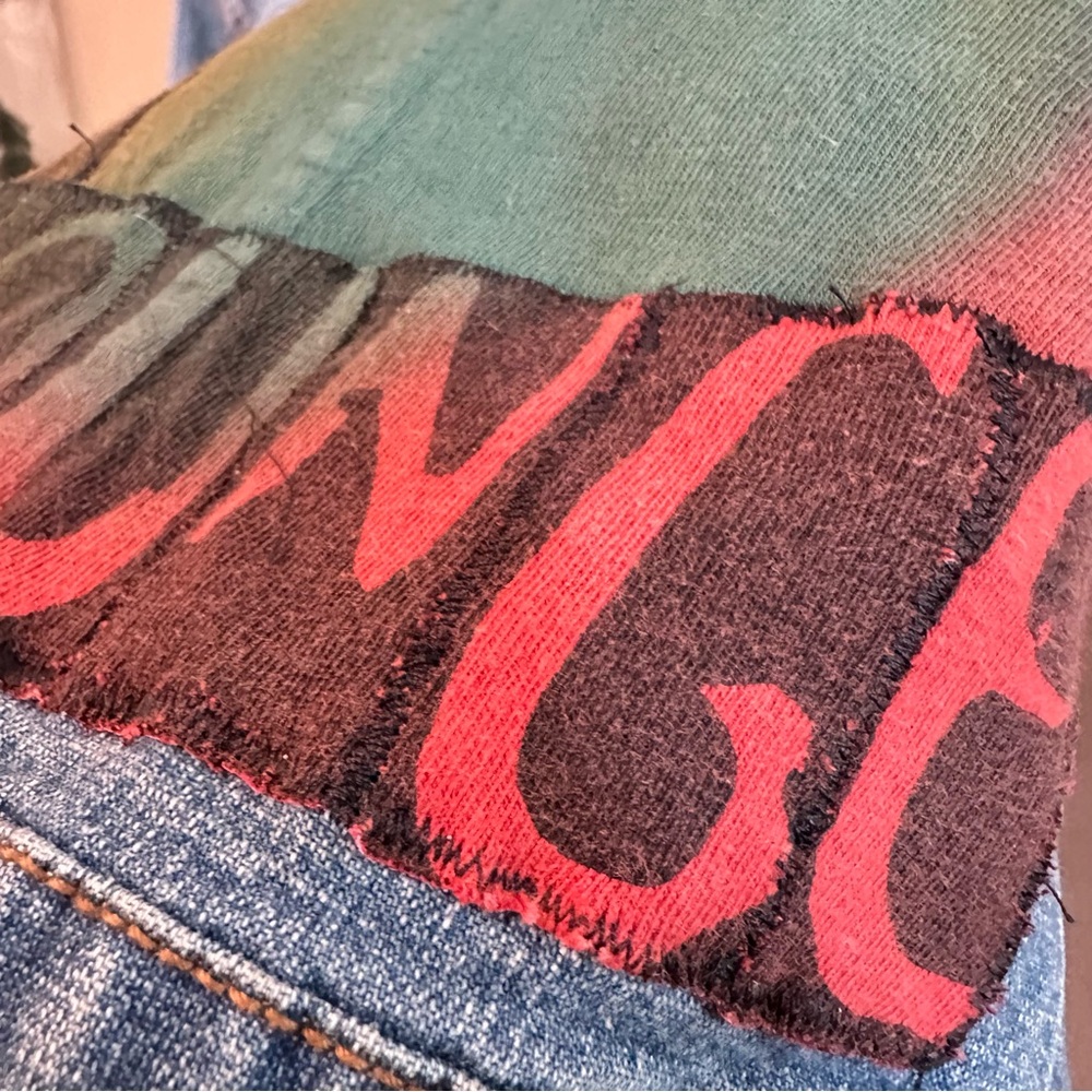 Upcycled Denim Jacket With Rolling Stones Voodoo Lounge Design - Picture 10 of 13